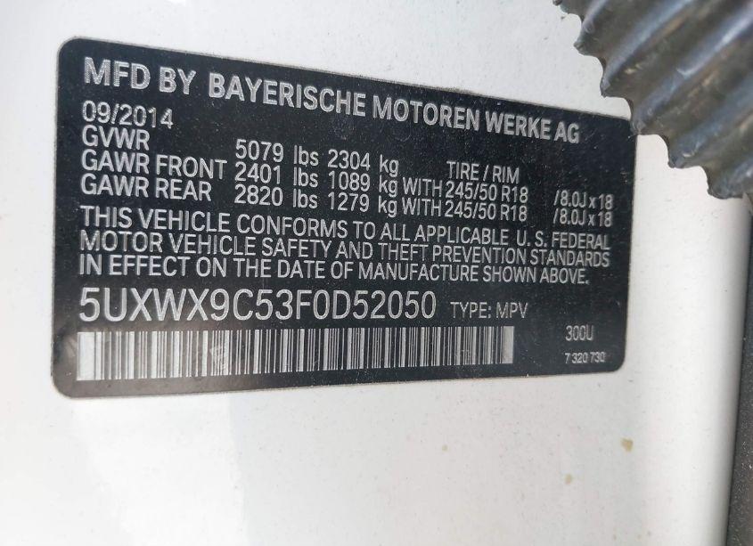 Photo 9 of 2015 Bmw X3 XDRIVE28I (VIN 5UXWX9C53F0D52050)