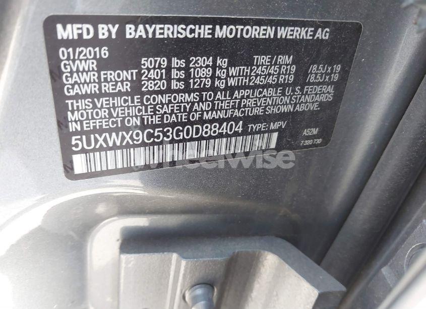 Photo 9 of 2016 Bmw X3 XDRIVE28I (VIN 5UXWX9C53G0D88404)