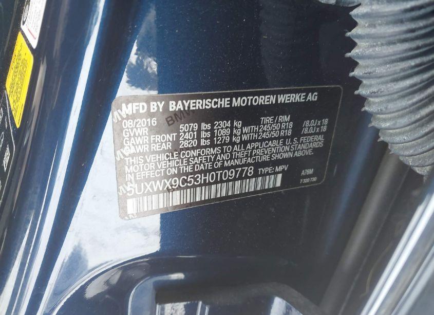 Photo 9 of 2017 Bmw X3 XDRIVE28I (VIN 5UXWX9C53H0T09778)