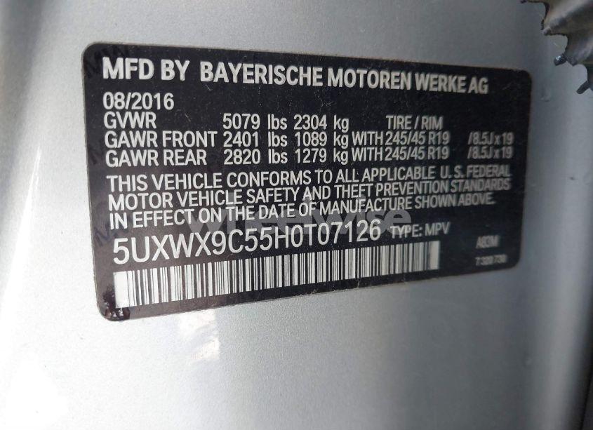 Photo 9 of 2017 Bmw X3 XDRIVE28I (VIN 5UXWX9C55H0T07126)