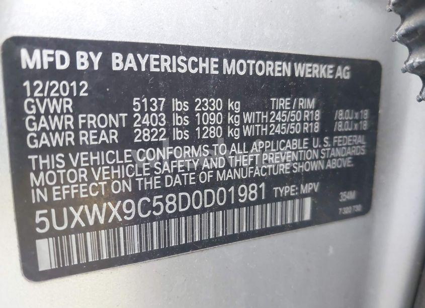 Photo 9 of 2013 Bmw X3 XDRIVE28I (VIN 5UXWX9C58D0D01981)