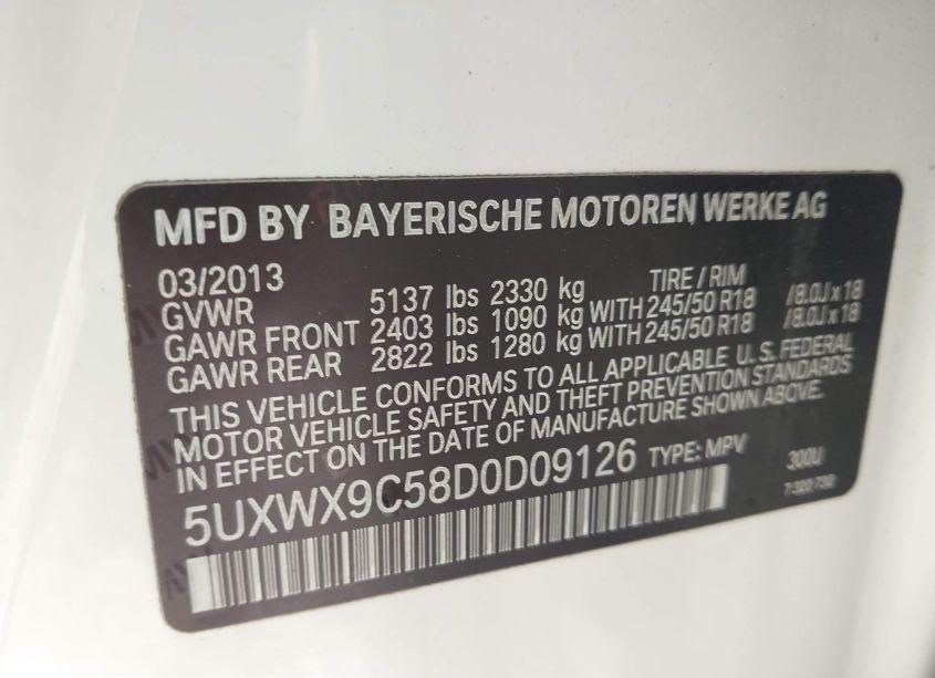 Photo 9 of 2013 Bmw X3 XDRIVE28I (VIN 5UXWX9C58D0D09126)