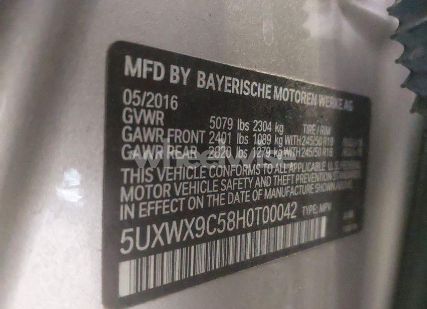 Photo 9 of 2017 Bmw X3 XDRIVE28I (VIN 5UXWX9C58H0T00042)