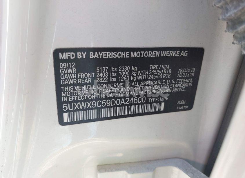 Photo 9 of 2013 Bmw X3 XDRIVE28I (VIN 5UXWX9C59D0A24600)