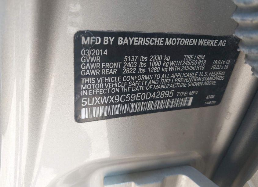 Photo 9 of 2014 Bmw X3 XDRIVE28I (VIN 5UXWX9C59E0D42895)