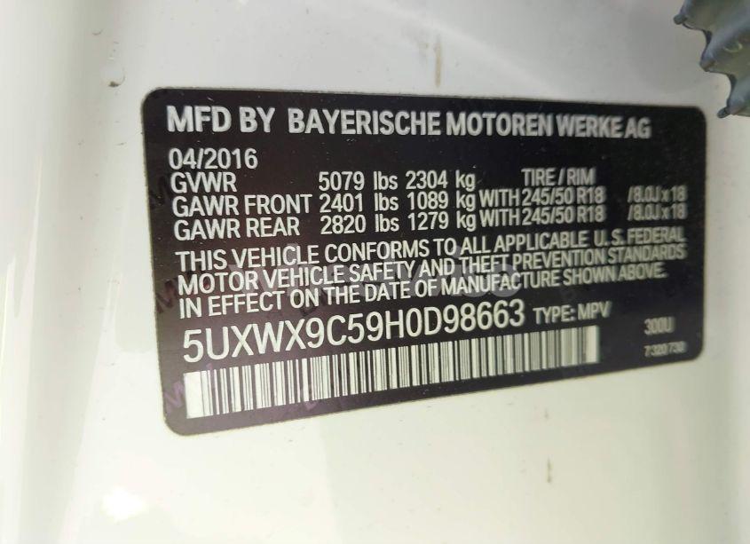 Photo 9 of 2017 Bmw X3 XDRIVE28I (VIN 5UXWX9C59H0D98663)