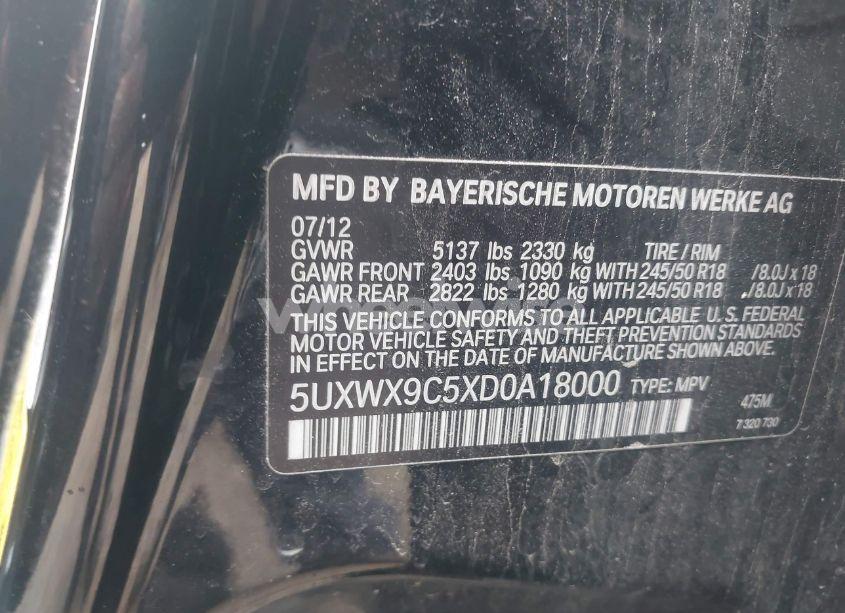 Photo 9 of 2013 Bmw X3 XDRIVE28I (VIN 5UXWX9C5XD0A18000)