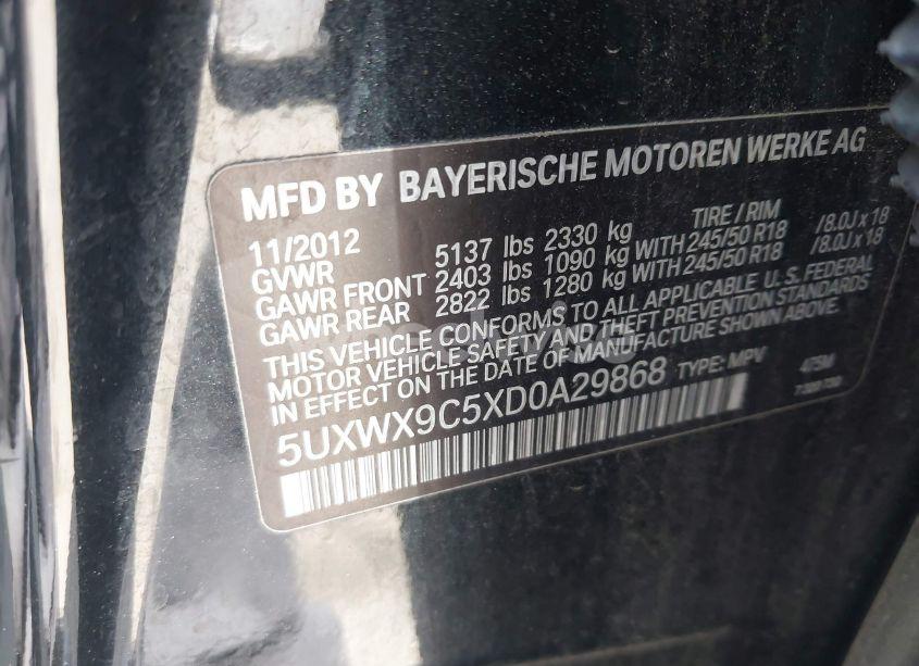 Photo 9 of 2013 Bmw X3 XDRIVE28I (VIN 5UXWX9C5XD0A29868)