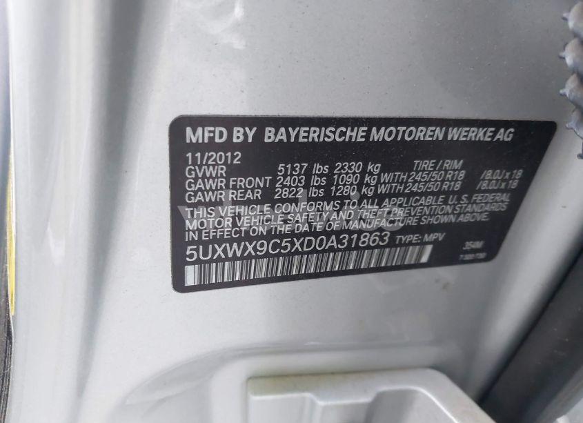 Photo 9 of 2013 Bmw X3 XDRIVE28I (VIN 5UXWX9C5XD0A31863)