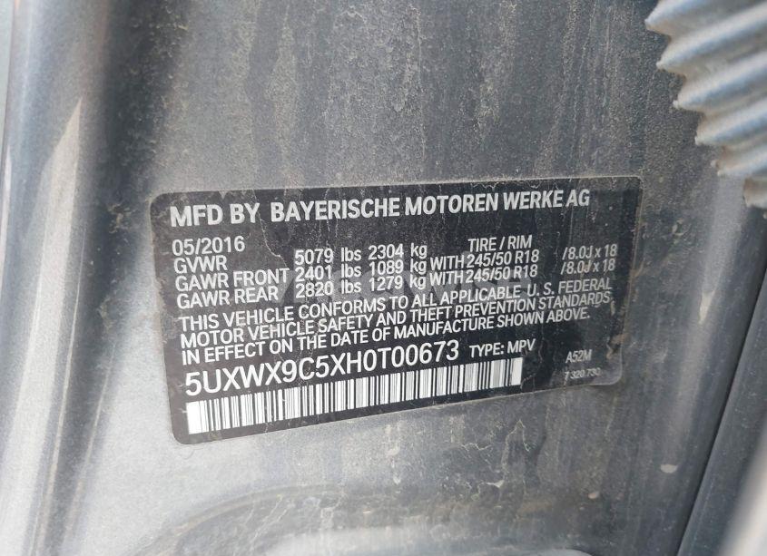 Photo 9 of 2017 Bmw X3 XDRIVE28I (VIN 5UXWX9C5XH0T00673)