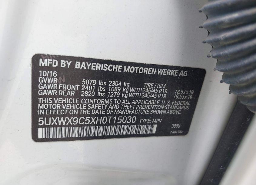 Photo 9 of 2017 Bmw X3 XDRIVE28I (VIN 5UXWX9C5XH0T15030)