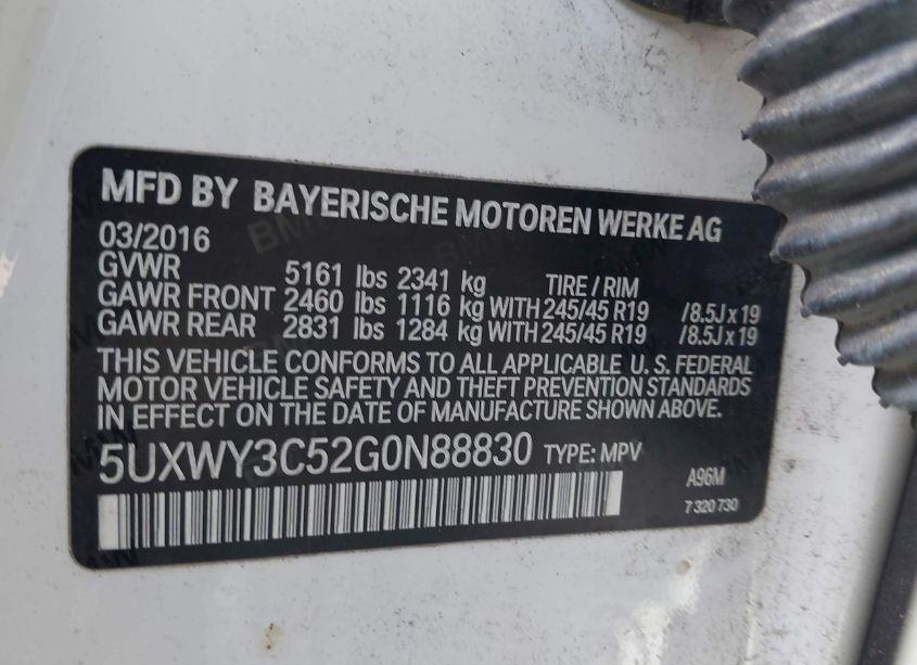 Photo 9 of 2016 Bmw X3 XDRIVE28D (VIN 5UXWY3C52G0N88830)