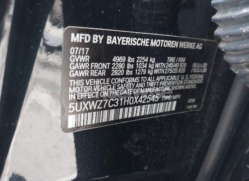 Photo 9 of 2017 Bmw X3 SDRIVE28I (VIN 5UXWZ7C31H0X42545)