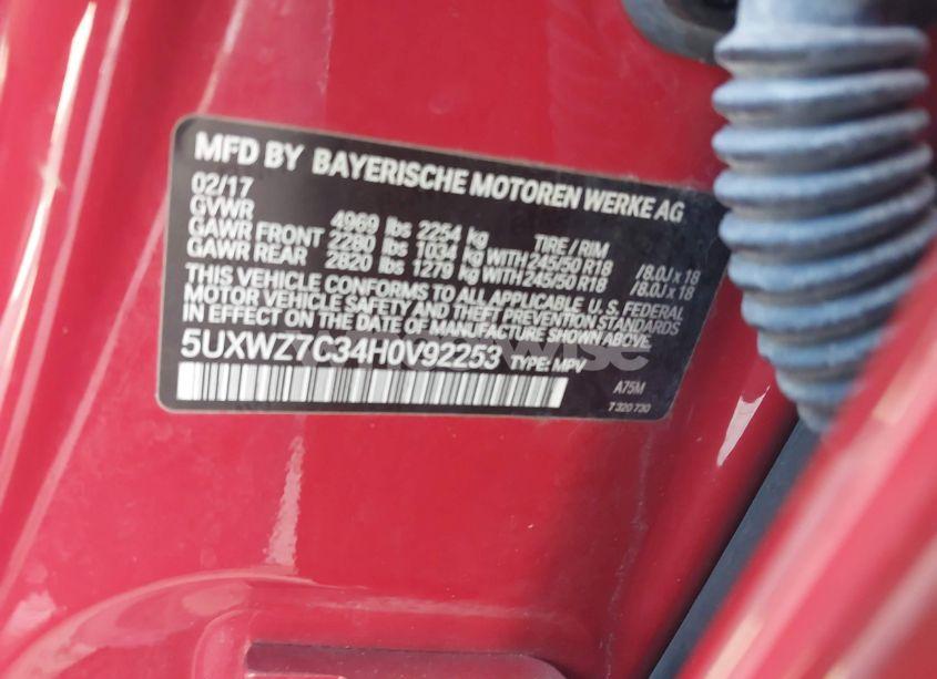 Photo 9 of 2017 Bmw X3 SDRIVE28I (VIN 5UXWZ7C34H0V92253)