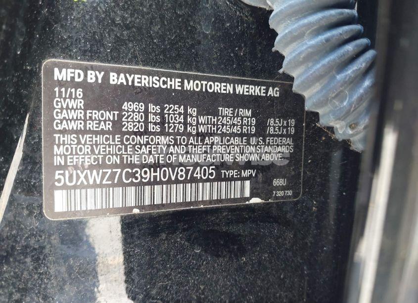 Photo 9 of 2017 Bmw X3 SDRIVE28I (VIN 5UXWZ7C39H0V87405)