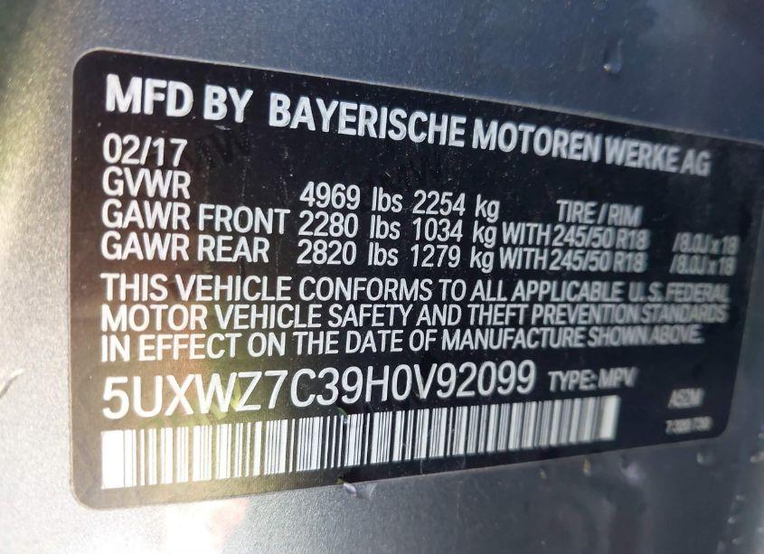 Photo 9 of 2017 Bmw X3 SDRIVE28I (VIN 5UXWZ7C39H0V92099)