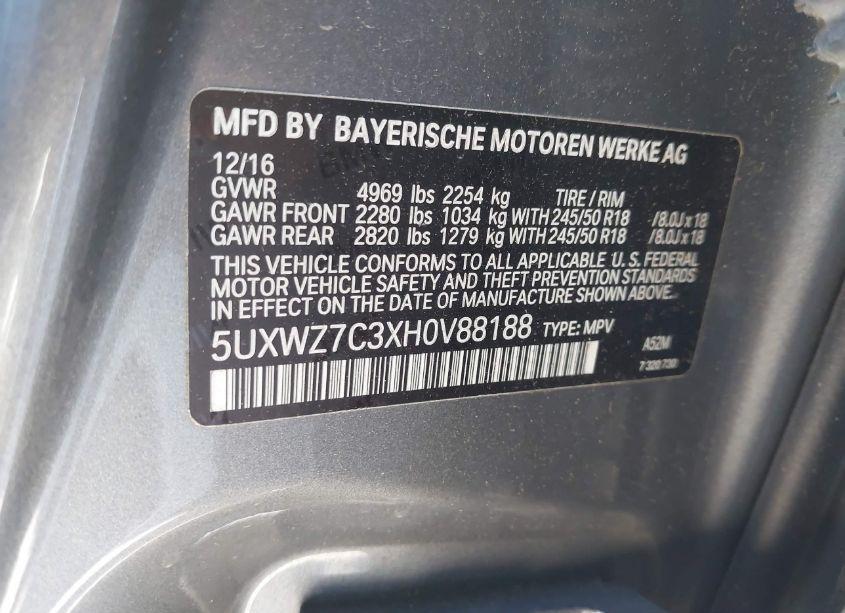 Photo 9 of 2017 Bmw X3 SDRIVE28I (VIN 5UXWZ7C3XH0V88188)