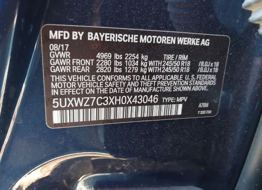 Photo 9 of 2017 Bmw X3 SDRIVE28I (VIN 5UXWZ7C3XH0X43046)