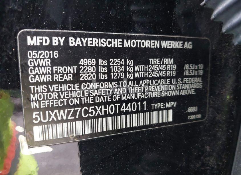 Photo 9 of 2017 Bmw X3 SDRIVE28I (VIN 5UXWZ7C5XH0T44011)