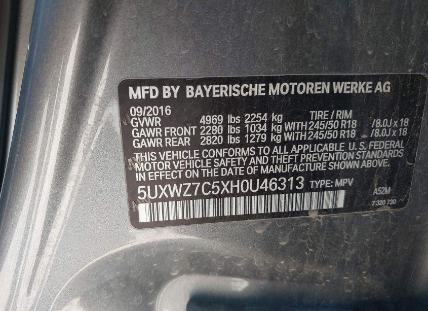 Photo 9 of 2017 Bmw X3 SDRIVE28I (VIN 5UXWZ7C5XH0U46313)