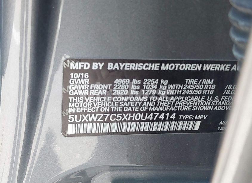 Photo 9 of 2017 Bmw X3 SDRIVE28I (VIN 5UXWZ7C5XH0U47414)