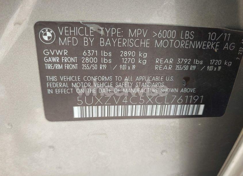 Photo 9 of 2012 Bmw X5 XDRIVE35I/XDRIVE35I PREMIUM/XDRIVE35I SPORT ACTIVITY (VIN 5UXZV4C5XCL761191)