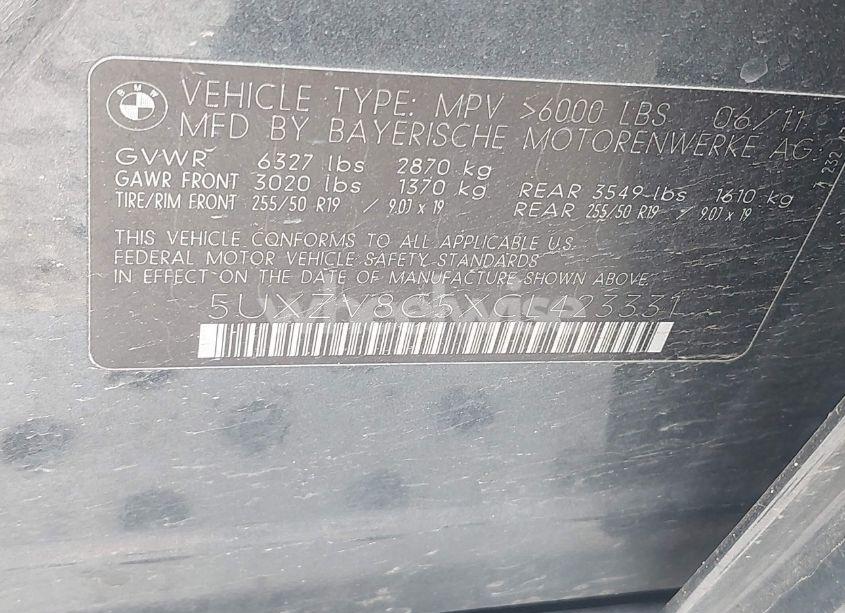 Photo 9 of 2012 Bmw X5 XDRIVE50I (VIN 5UXZV8C5XCL423331)