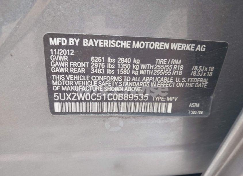 Photo 9 of 2012 Bmw X5 XDRIVE35D (VIN 5UXZW0C51C0B89535)