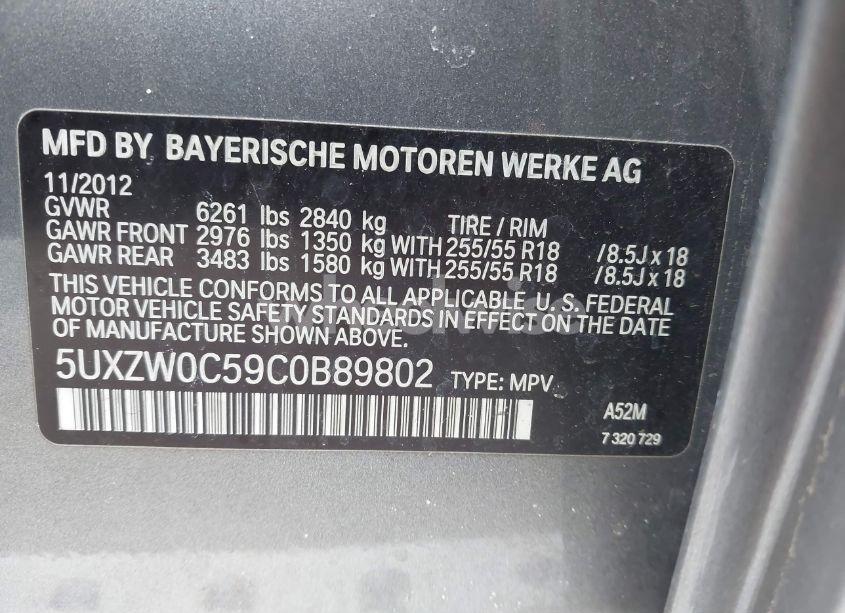 Photo 9 of 2012 Bmw X5 XDRIVE35D (VIN 5UXZW0C59C0B89802)