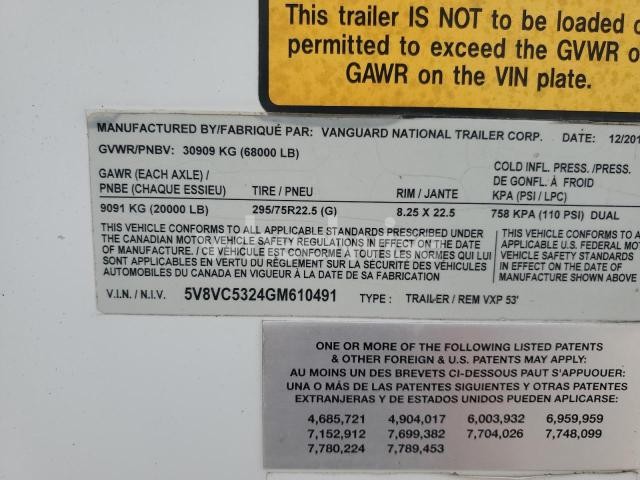 Photo 5 of 2016 VANGUARD NATIONAL DRY VAN TRAILER (VIN 5V8VC5324GM610491)