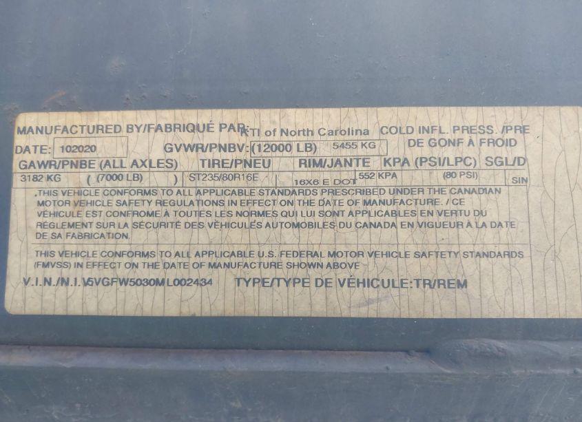 Photo 9 of 2021 Kaufman Trailers TRAILER (VIN 5VGFW5030ML002434)