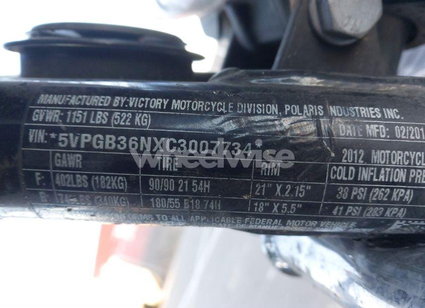 Photo 10 of 2012 Victory Motorcycles VEGAS (VIN 5VPGB36NXC3007734)