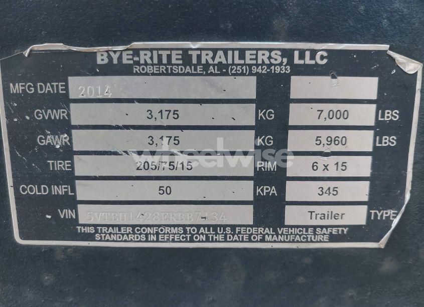 Photo 9 of 2014 Bye Rite TRAILER (VIN 5VTBU1428ERBB7134)