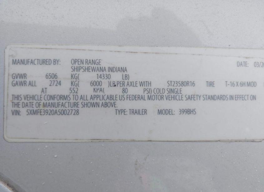 Photo 9 of 2010 Open Range RV 399BHS (VIN 5XMFE3920A5002728)