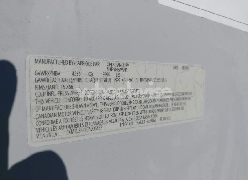 Photo 9 of 2012 Open Range ROAMER 316RLS (VIN 5XMTL3421C5006872)