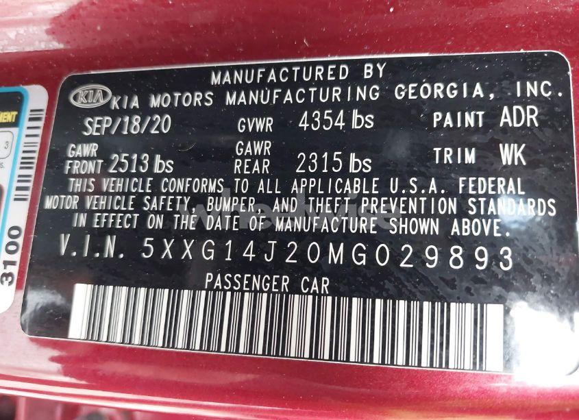 Photo 9 of 2021 Kia K5 LXS (VIN 5XXG14J20MG029893)