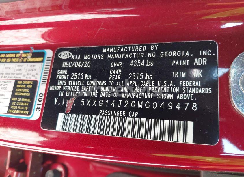 Photo 9 of 2021 Kia K5 LXS (VIN 5XXG14J20MG049478)