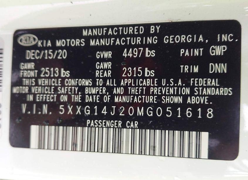 Photo 9 of 2021 Kia K5 LXS (VIN 5XXG14J20MG051618)