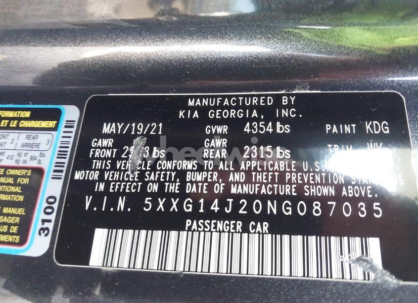 Photo 9 of 2022 Kia K5 LXS (VIN 5XXG14J20NG087035)