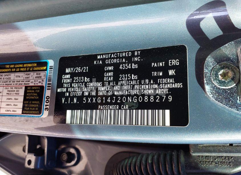 Photo 9 of 2022 Kia K5 LXS (VIN 5XXG14J20NG088279)