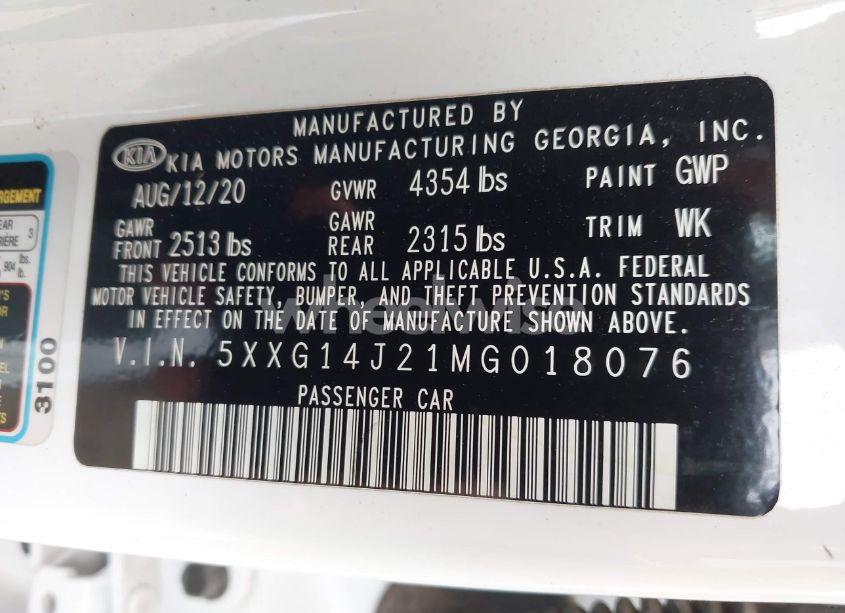 Photo 9 of 2021 Kia K5 LXS (VIN 5XXG14J21MG018076)