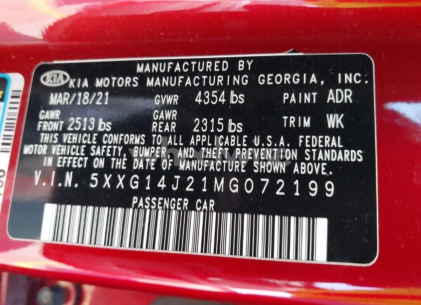 Photo 9 of 2021 Kia K5 LXS (VIN 5XXG14J21MG072199)