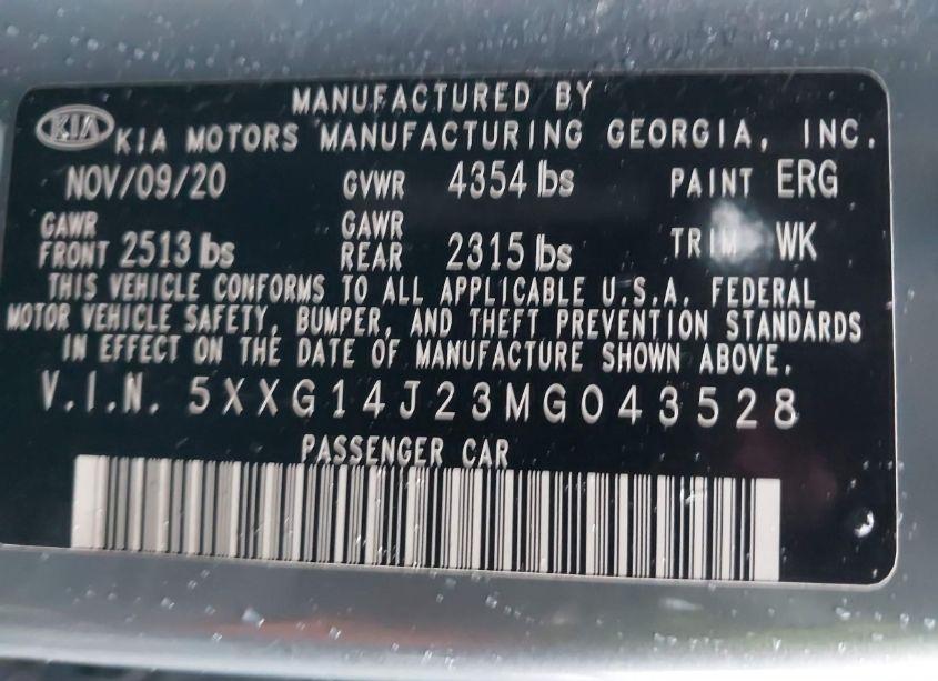 Photo 9 of 2021 Kia K5 LXS (VIN 5XXG14J23MG043528)