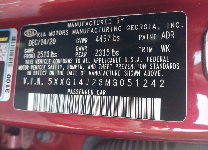 Photo 9 of 2021 Kia K5 LXS (VIN 5XXG14J23MG051242)