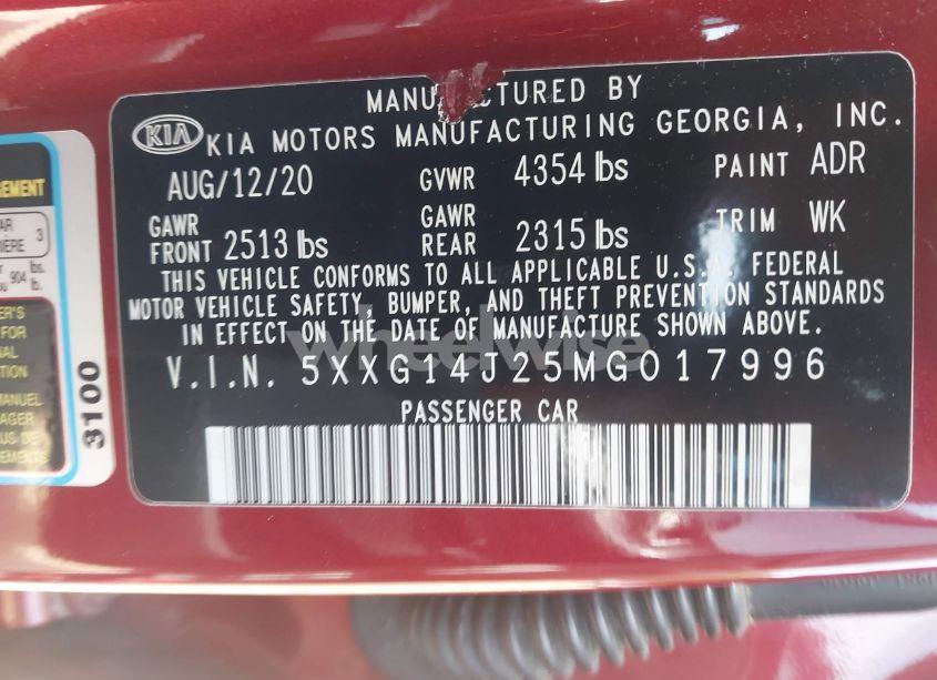 Photo 9 of 2021 Kia K5 LXS (VIN 5XXG14J25MG017996)