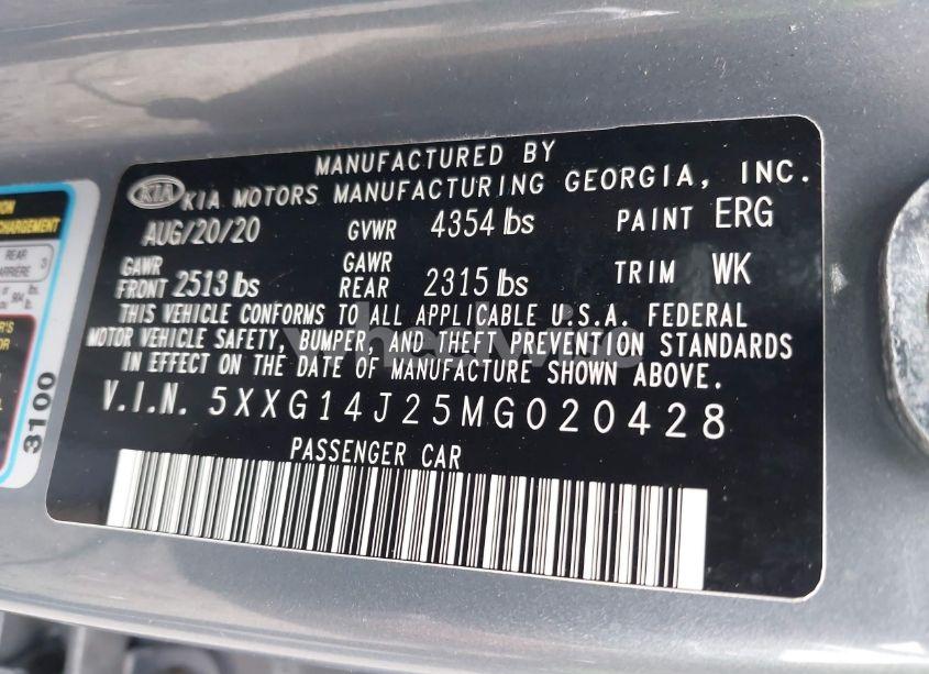 Photo 9 of 2021 Kia K5 LXS (VIN 5XXG14J25MG020428)