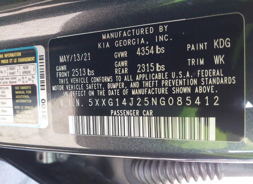 Photo 9 of 2022 Kia K5 LXS (VIN 5XXG14J25NG085412)