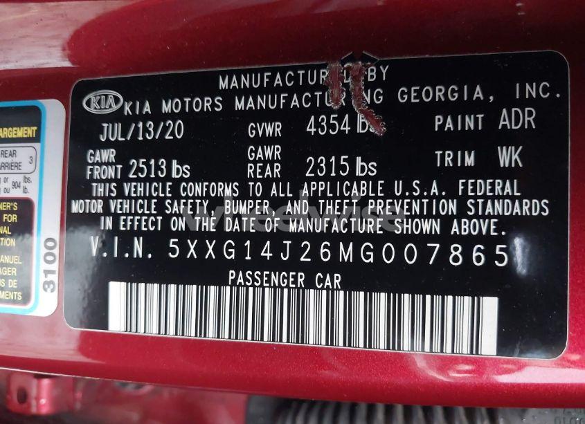 Photo 9 of 2021 Kia K5 LXS (VIN 5XXG14J26MG007865)