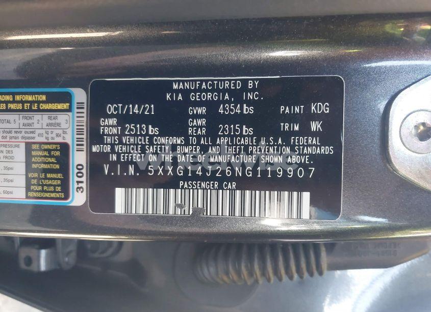 Photo 9 of 2022 Kia K5 LXS (VIN 5XXG14J26NG119907)