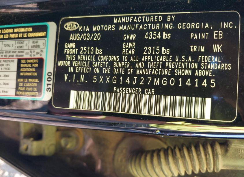 Photo 9 of 2021 Kia K5 LXS (VIN 5XXG14J27MG014145)